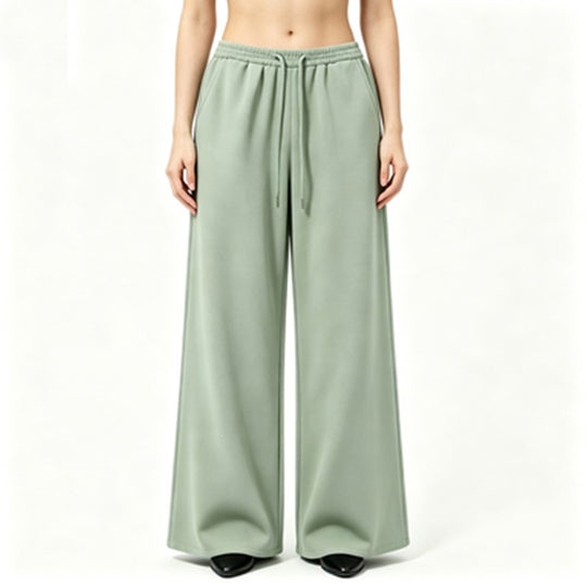 Damen nan weite High-Waist Loungehose mit elastischem Bund, Kordelzug und fließendem Jersey EB