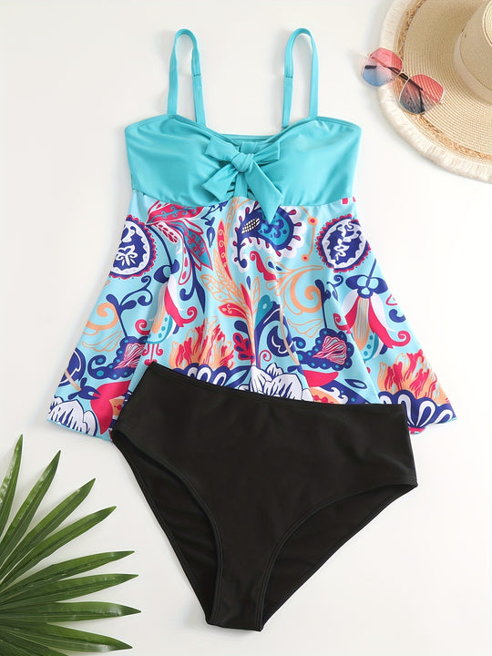 Damen Tankini Set mit verspieltem Druck und modischen Details EB