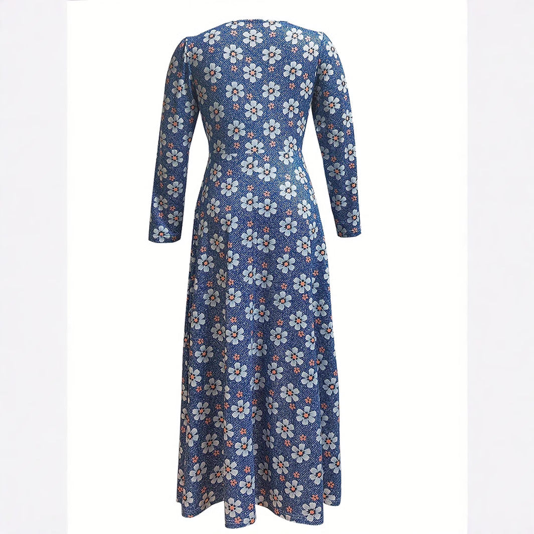 Damen Maxikleid mit tiefem V-Ausschnitt und floralen Motiven EB