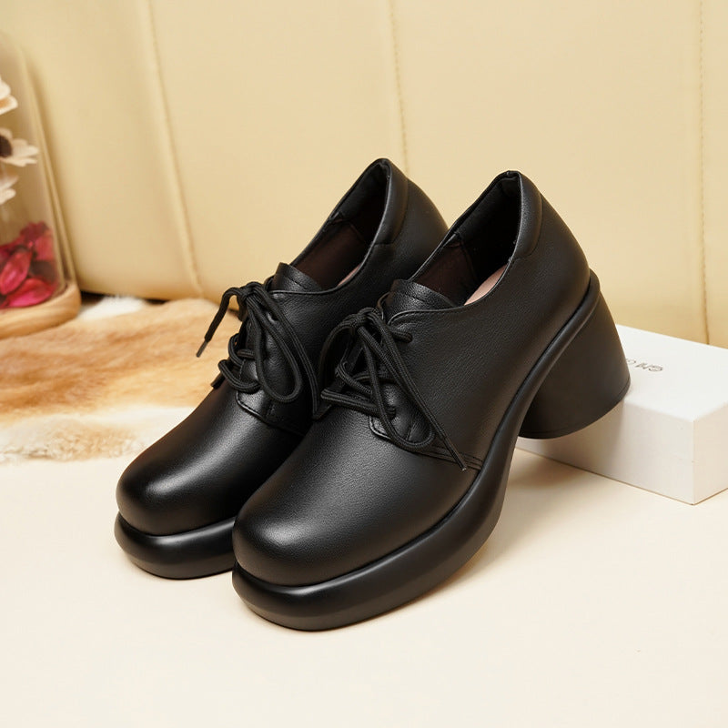 Damen Elegante Schnürschuhe mit hochgezogenem Blockabsatz und weichem Innenfutter EB