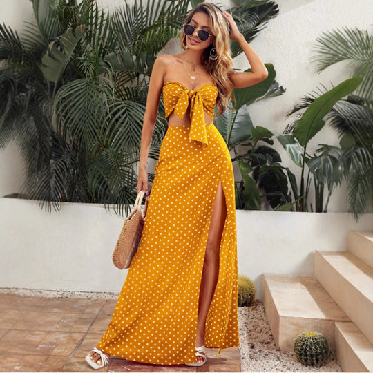 Damen Maxi Kleid mit tiefem V-Ausschnitt und modischem Schlitz EB