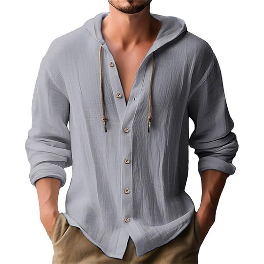 Herren lässiges Kapuzenshirt mit Knopfleiste und strukturierter Oberfläche EB