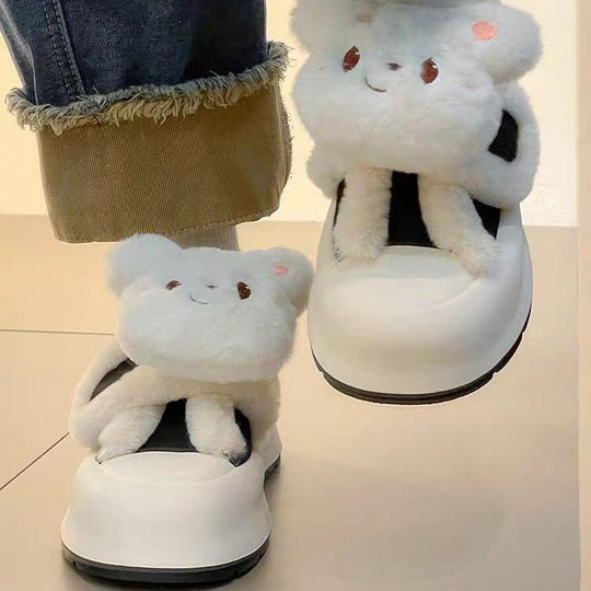 Damen Flauschige Sneaker mit Tiermotiven und komfortablem Futter EB
