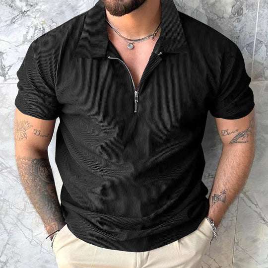 Herren Poloshirt mit modernem Reißverschluss und strukturiertem Design EB