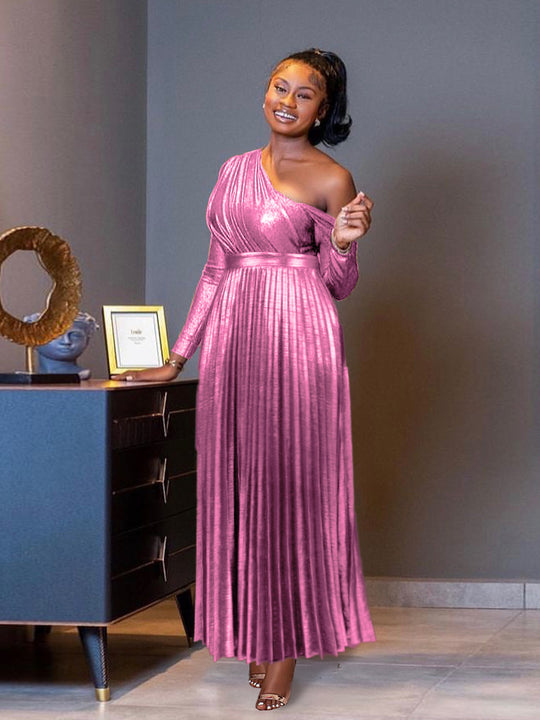 Damen plissiertes Abendkleid mit schimmerndem Oberteil EB
