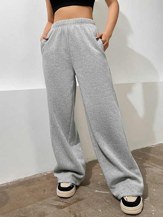 Damen Bequeme High-Waist Freizeithose mit weitem Schnitt EB