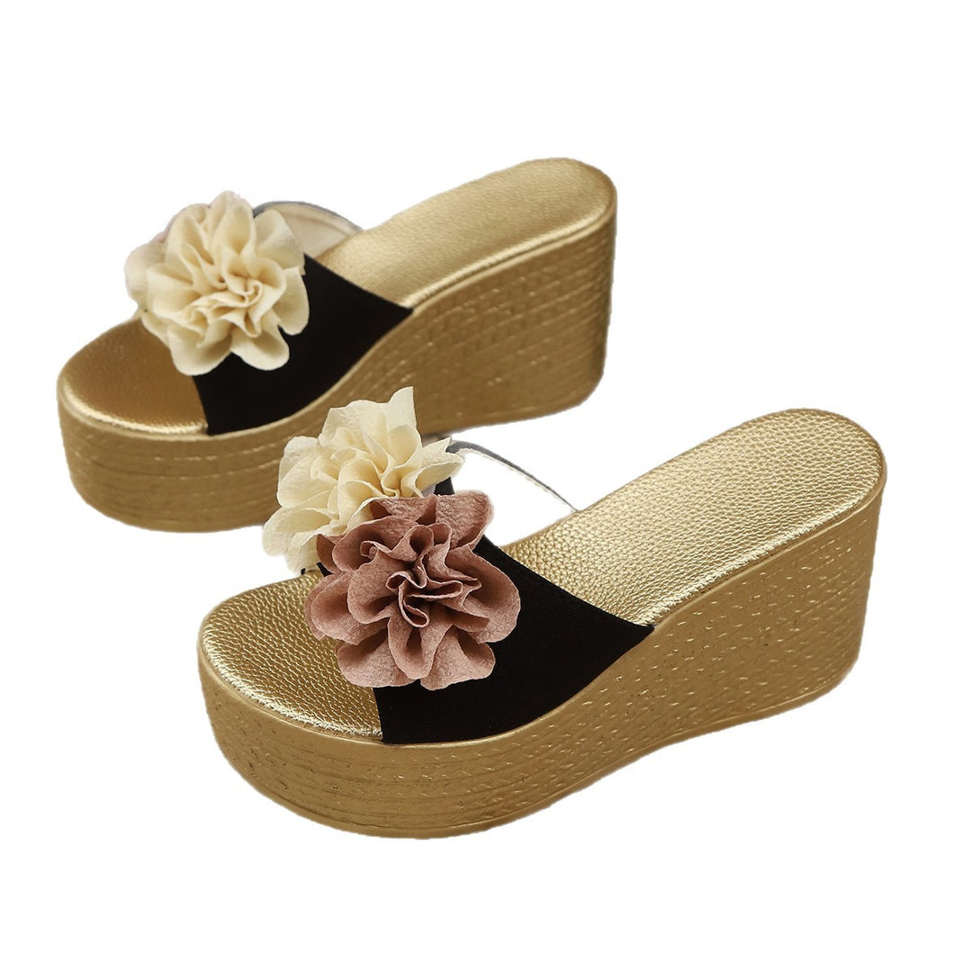 Damen Wedge-Pantoletten mit dekorativer Blumenapplikation und rutschfester Sohle EB