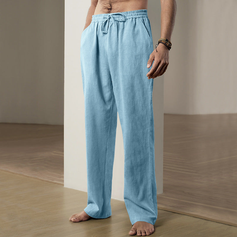 Herren nan leichte Relaxhose aus Leinenmix mit elastischem Tunnelzugbund und geradem Bein EB