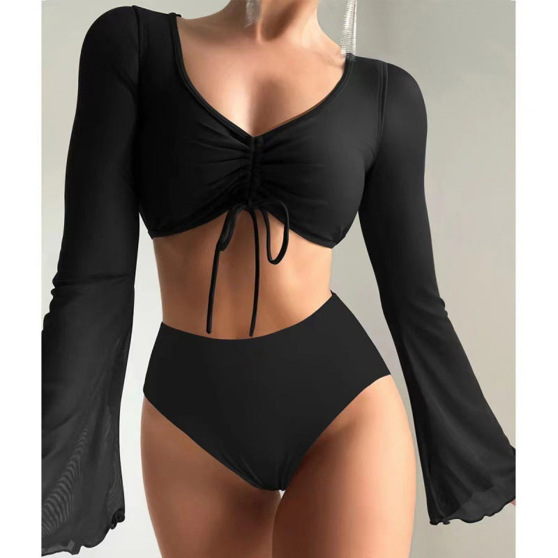 Damen Bikiniset mit langärmligem Oberteil und hoch geschnittenen Shorts EB