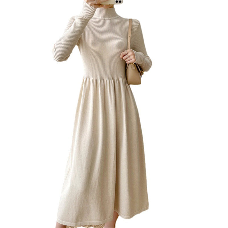 Damen Maxi-Kleid mit langem Arm und elastischem Saum EB