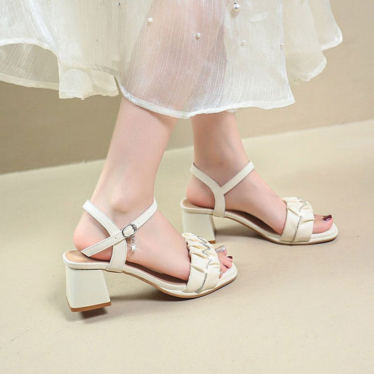 Damen elegante Riemchen Sandalen mit Rüschendetail EB
