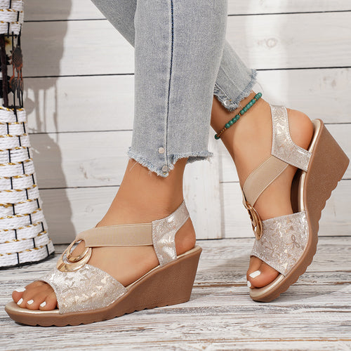 Damen Wedge-Sandalen mit floralem Design und komfortablem Riemendesign EB