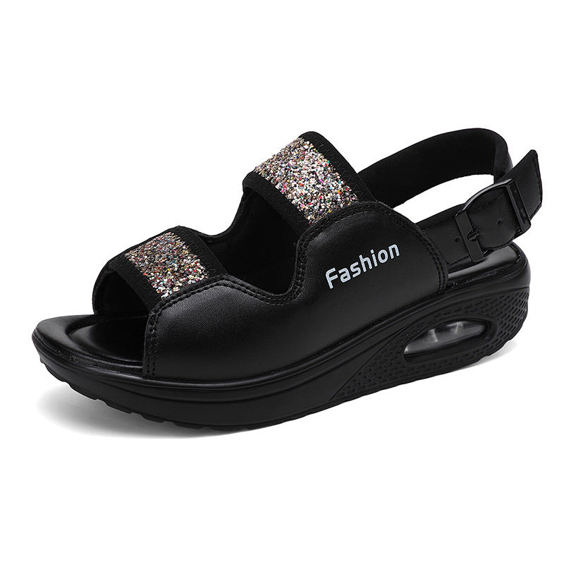 Damen nan Komfort-Keilsandale mit sichtbarer Luftkammer, verstellbaren Riemen und Glitzerbesatz EB