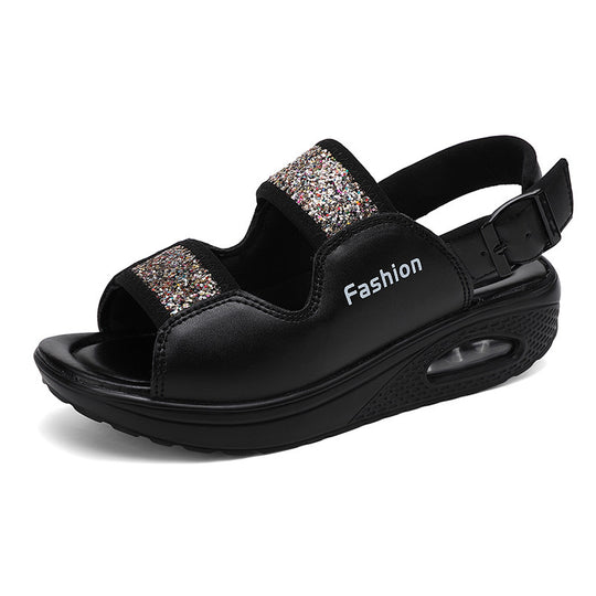 Damen nan Komfort-Keilsandale mit sichtbarer Luftkammer, verstellbaren Riemen und Glitzerbesatz EB