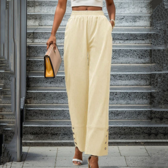 Damen Weite Leisure-Hose mit dekorativen Druckknöpfen EB
