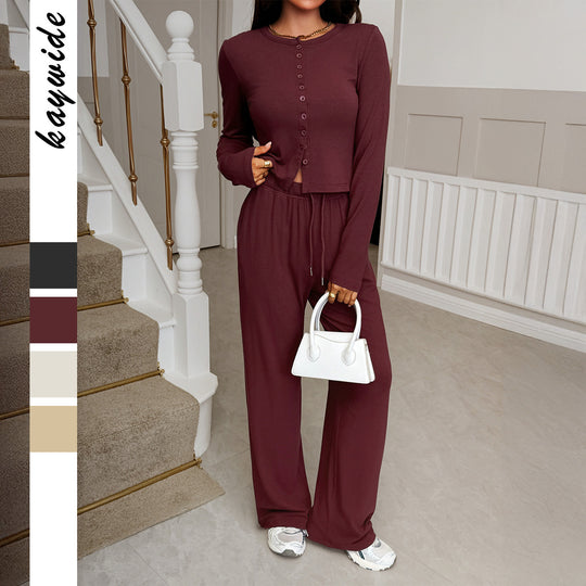 Damen nan cropped Kapuzen-Sweatjacke mit Tunnelzug und hochgeschnittener Palazzo-Hose EB