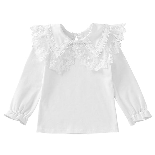 Mädchen Bluse mit romantischem Rüschenkragen und edlen Stickereien EB