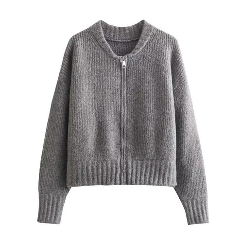 Damen modische Strickjacke mit Reißverschluss und gemütlichem Schnitt EB