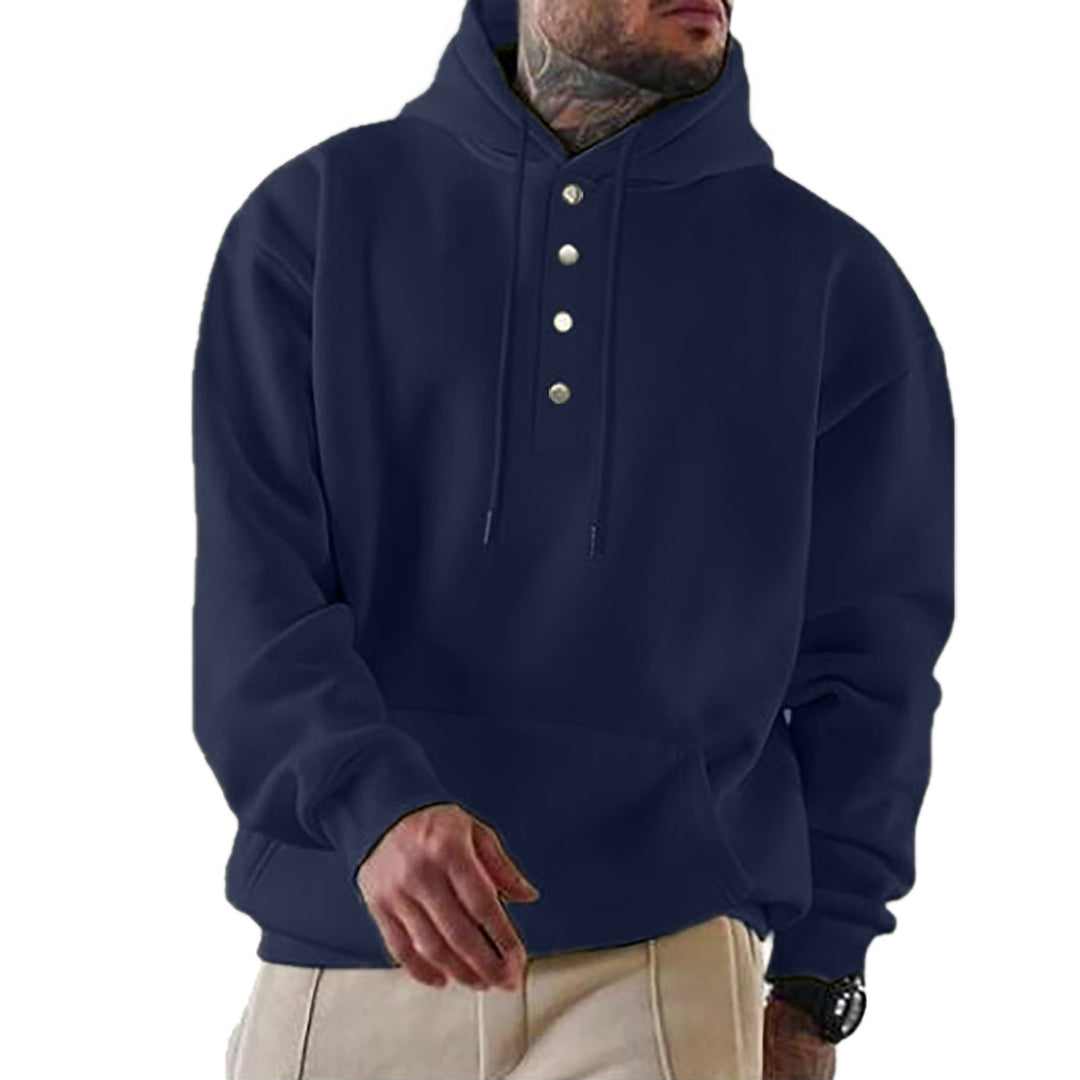 Herren Kapuzenpullover mit modischem Knopfverschluss und praktischer Kängurutasche EB