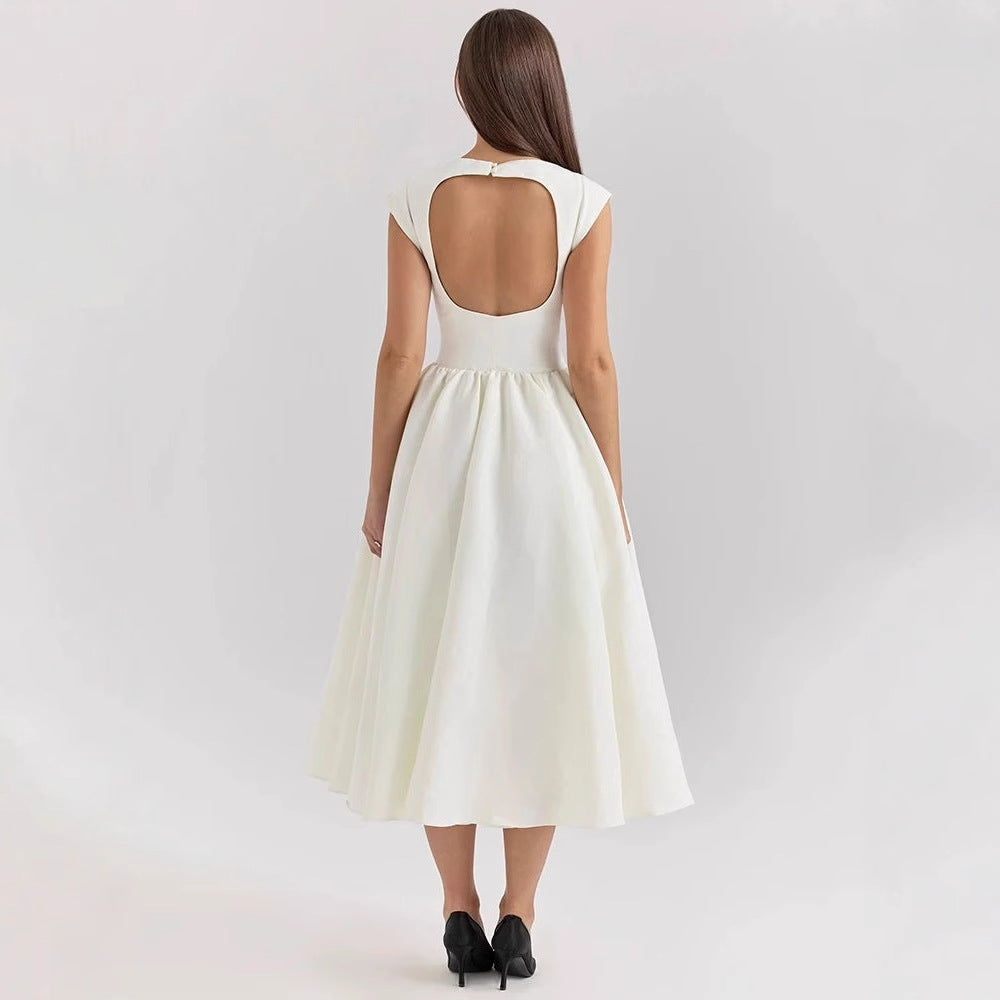 Damen Elegantes A-Linien Cocktailkleid mit Wasserfallausschnitt EB