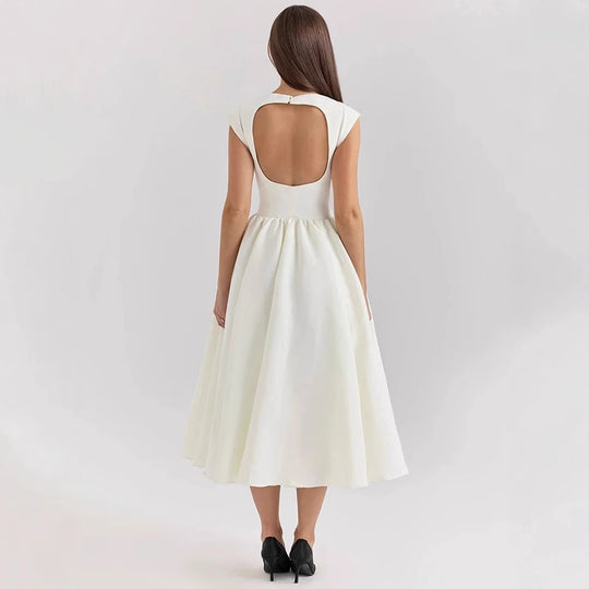 Damen Elegantes A-Linien Cocktailkleid mit Wasserfallausschnitt EB
