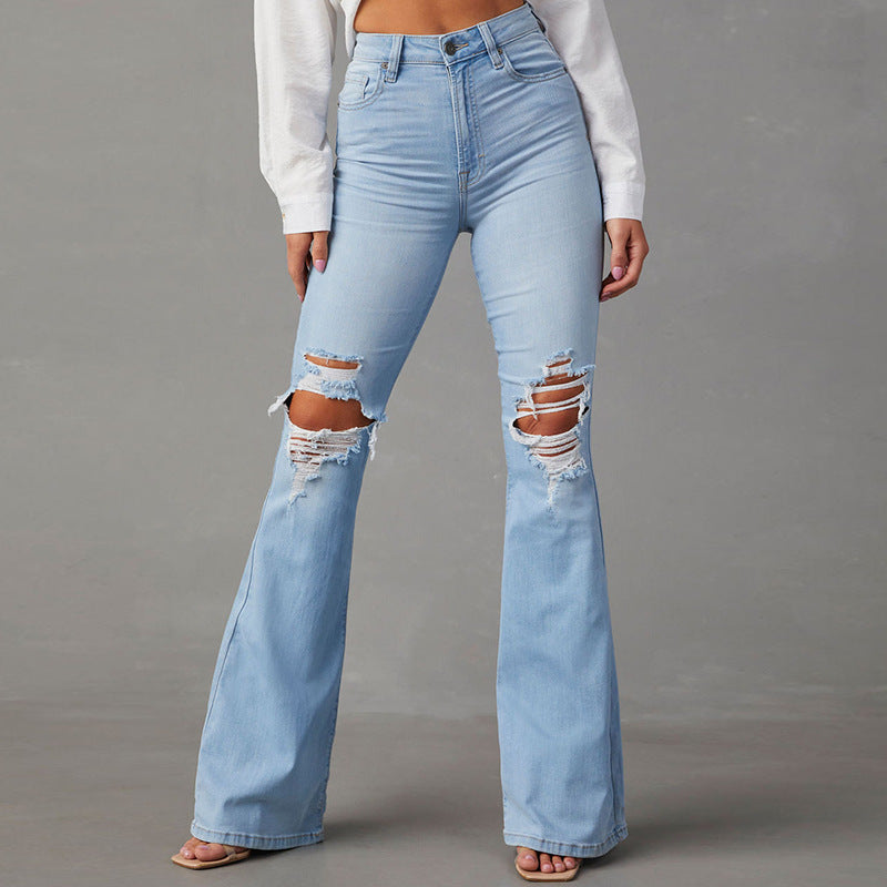 Damen Flared Jeans mit hohen Rissen und hohem Bund EB