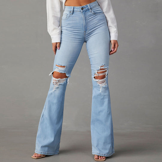 Damen Flared Jeans mit hohen Rissen und hohem Bund EB