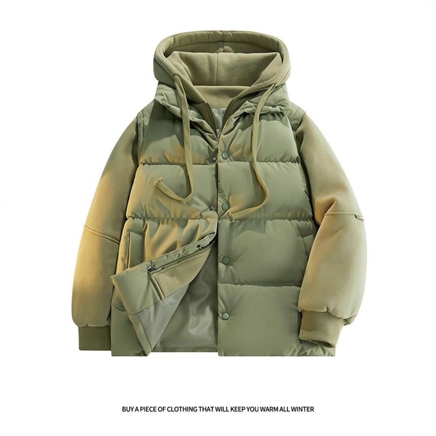 Herren Hybrid-Steppjacke mit Fleeceärmeln, Kapuze und verdecktem Druckknopfverschluss EB