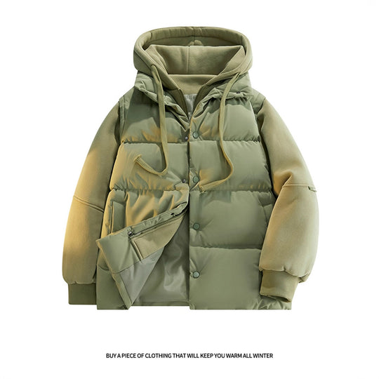 Herren Hybrid-Steppjacke mit Fleeceärmeln, Kapuze und verdecktem Druckknopfverschluss EB
