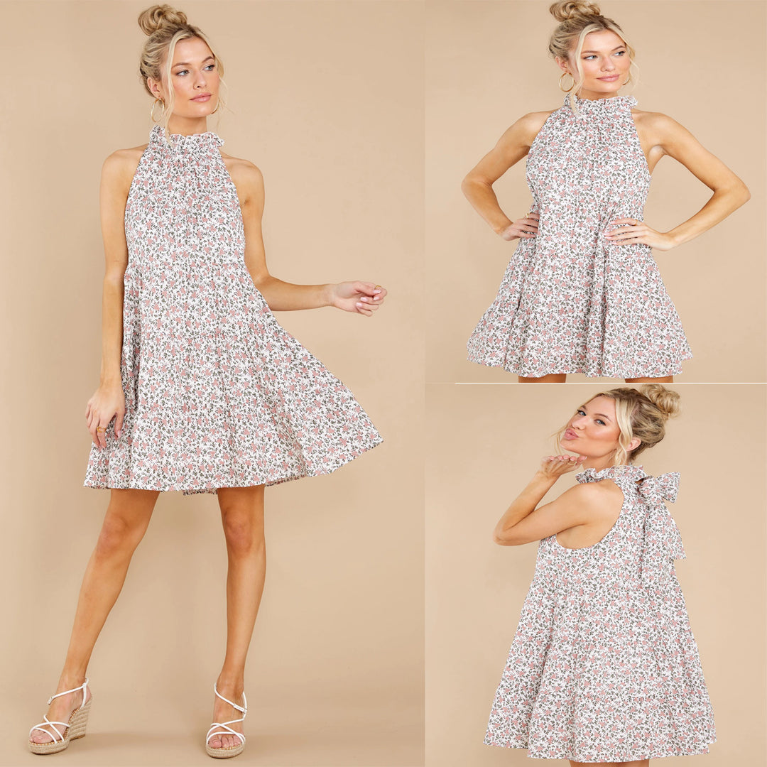 Damen Neckholder-Kleid mit verspielt-floralem Design und Rüschendetails EB