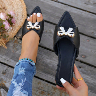 Damen modische Slipper mit eleganter Schleifenapplikation EB