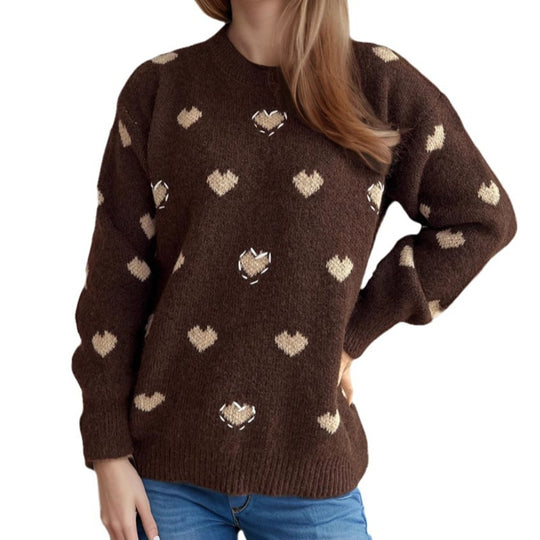 Damen kuscheliger Pullover mit herzförmigem Design und weichem Material EB