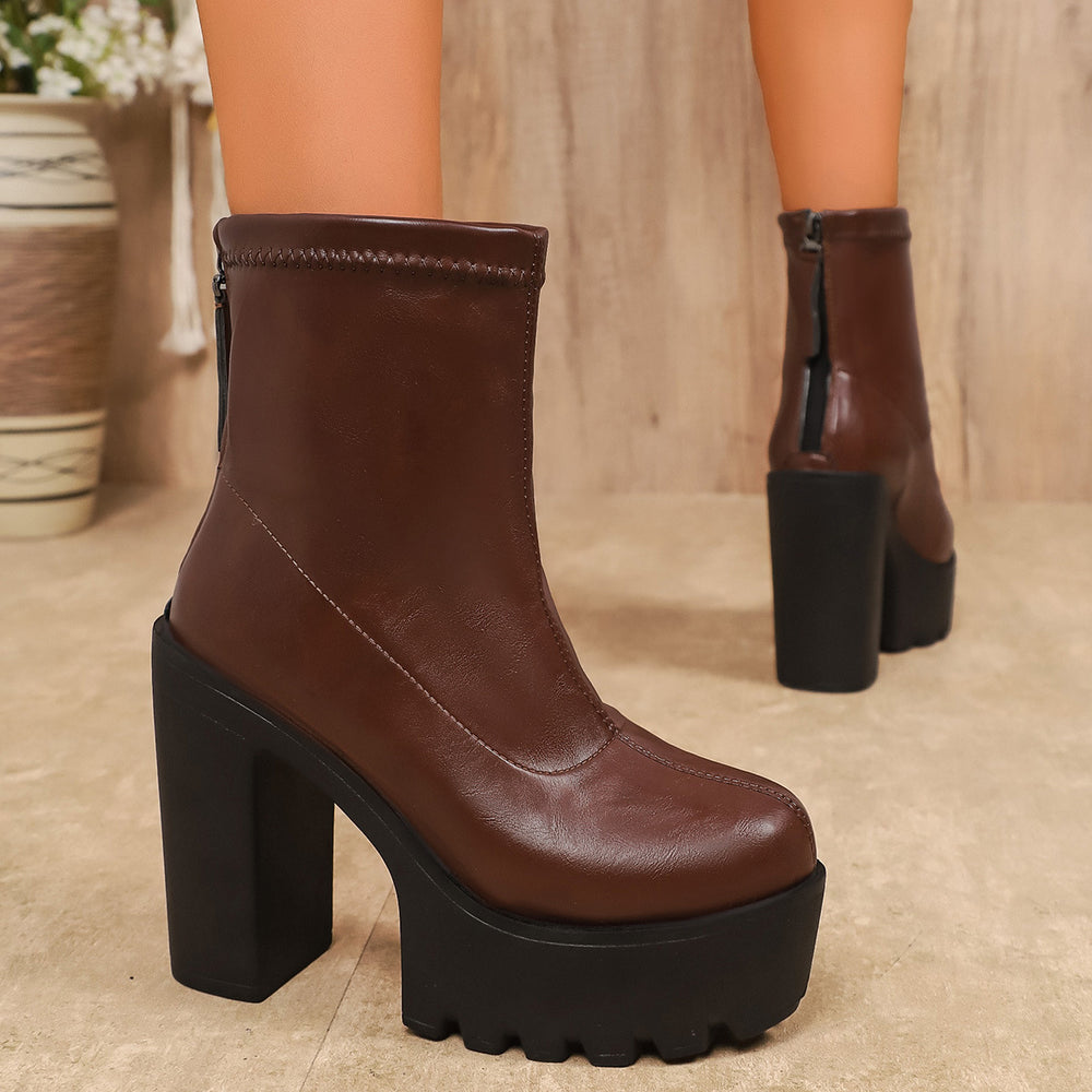 Damen Chunky Blockabsatz Stiefeletten mit zippbarem Design EB