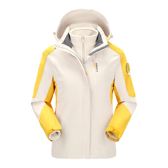 Herren wasserdichte dreiteilige Winterjacke mit abnehmbarer Kapuze und Fleece-Innenjacke EB