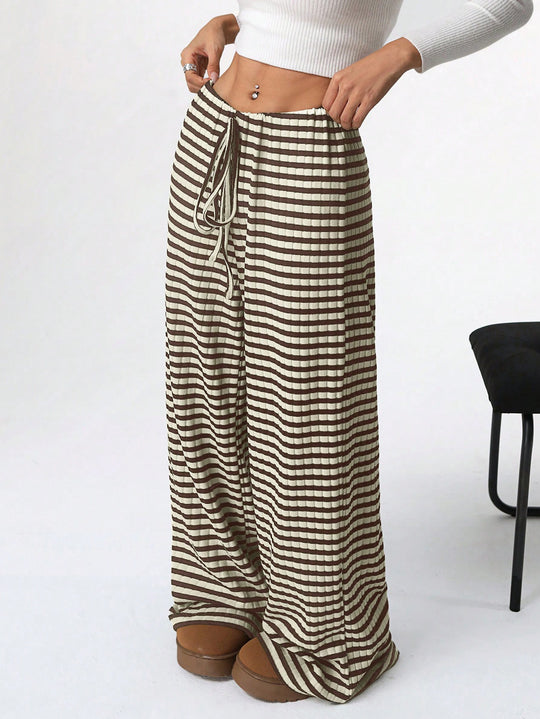 Damen weite Relax-Hose aus weichem Rippmaterial mit Kordelzug EB
