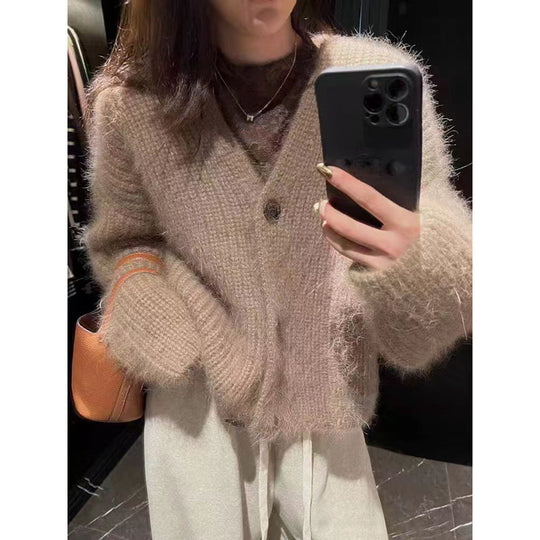 Damen Kuscheliger Strickcardigan mit großen Knöpfen EB
