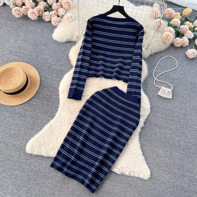 Damen eleganter Strickanzug mit Reißverschluss EB