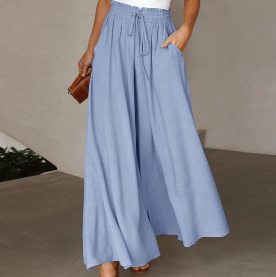 Damen Weite Leinenhose mit Gummizug und Seitentaschen EB