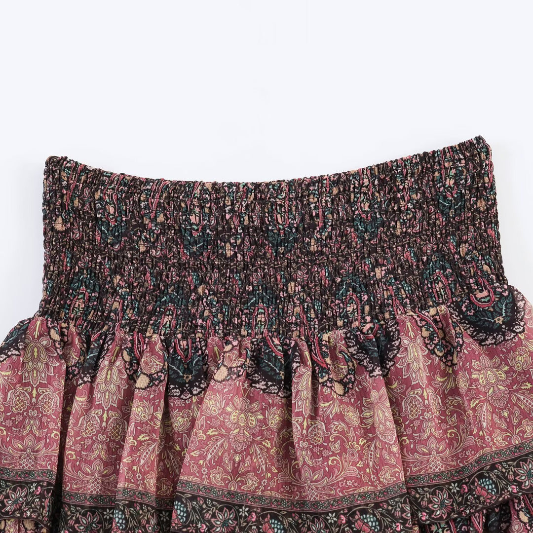 Damen Volantrock mit buntem Paisleymuster und elastischem Bund EB