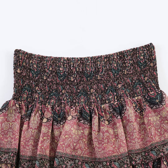 Damen Volantrock mit buntem Paisleymuster und elastischem Bund EB