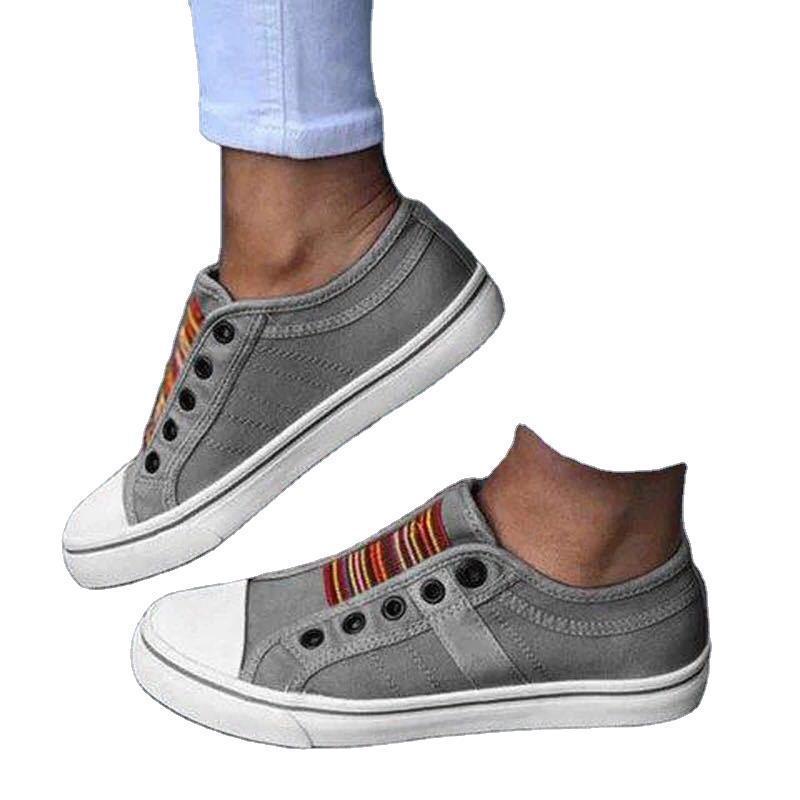 Damen Sportliche Canvas Sneaker mit buntem Streifenmuster EB
