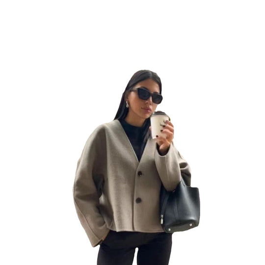 Damen Elegante Oversized-Wolljacke mit Knopfdetails EB