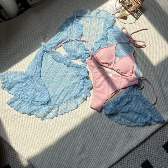 Damen Bikini-Set mit elegantem Wickelrock und verspielten Rüschendetails EB
