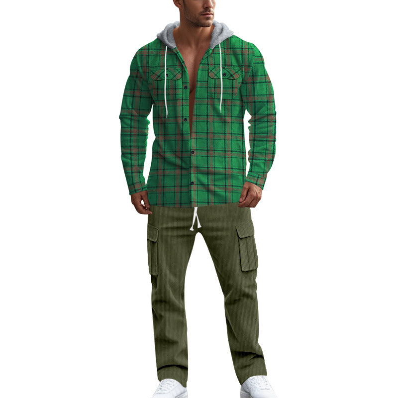 Herren gemusterte Kapuzenshirtjacke mit karierter Struktur und praktischen Taschen EB