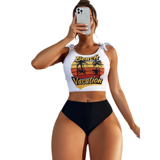 Damen Bikini-Set mit grafischem Motiv und hohem Beinausschnitt EB