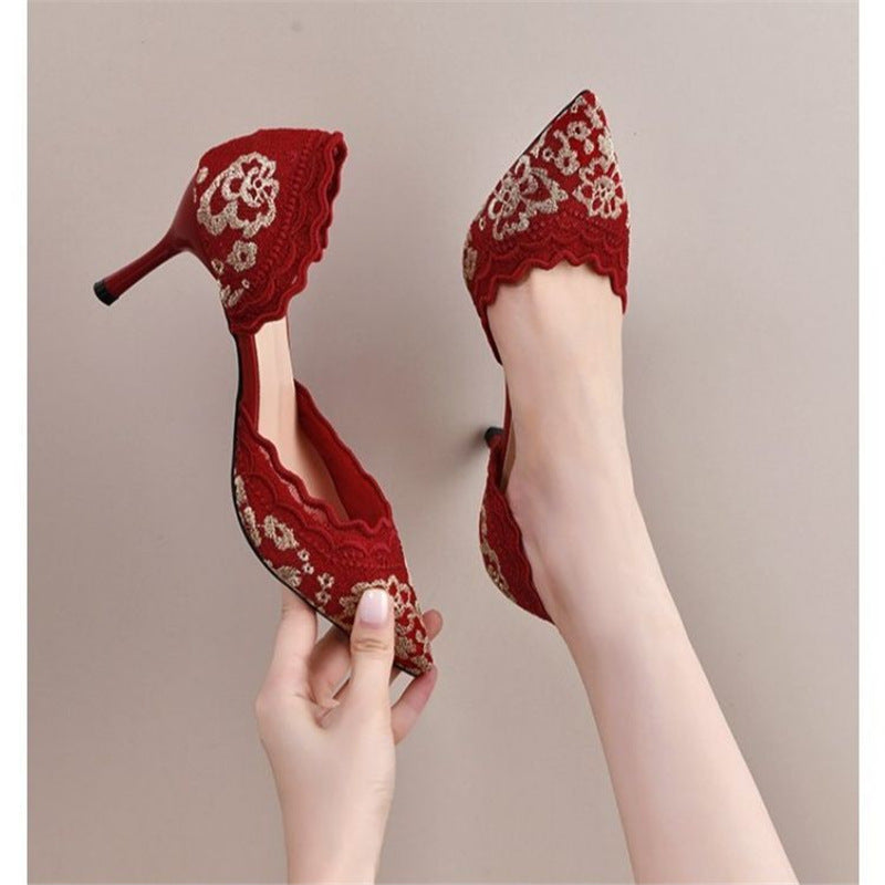 Damen elegante Spitzenpumps mit detailreicher Raffung EB