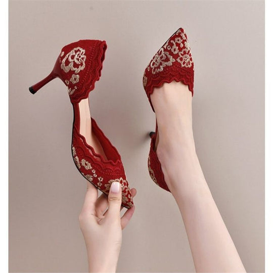 Damen elegante Spitzenpumps mit detailreicher Raffung EB