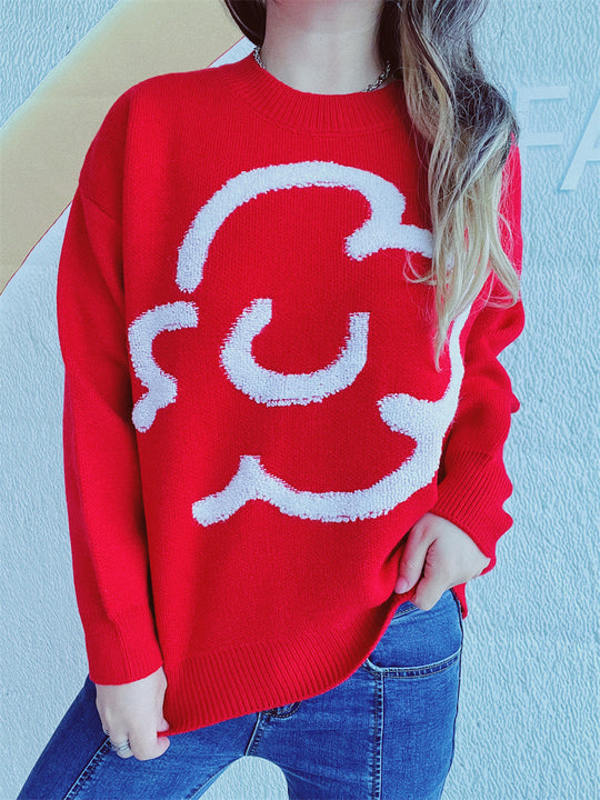 Damen gemütlicher Pullover mit verspieltem Motiv EB