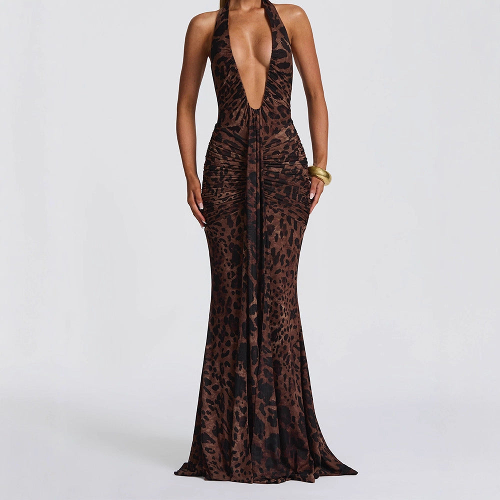 Damen Elegantes Wickelkleid mit tiefem V-Ausschnitt und raffiniertem Faltenwurf EB