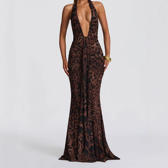 Damen Elegantes Wickelkleid mit tiefem V-Ausschnitt und raffiniertem Faltenwurf EB